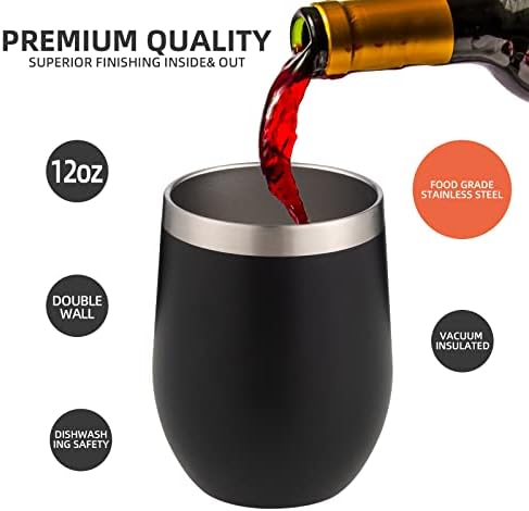 12 oz Insulated Wine Tumbler with Lid and Straw,Stainless Steel Stemless Wine Tumbler Double Wall Vacuum Wine Cups Tumbler Bulk for Coffee,Champaign,Cocktail,Office (Multicolor,8) - Image 5