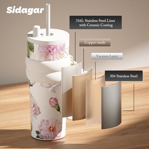 24 oz Ceramic Lined Insulated Stainless Steel Tumbler, Floral White - Image 7