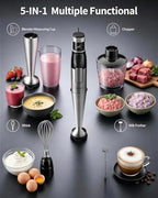 SHARDOR Immersion Blender Handheld, 1100W Hand Blender with Variable Speed, 5-in-1 Stick Blender Stainless Steel Shaft with Chopper, Whisk, Frother & Beaker for Soup, Sauces, Smoothies, Baby Food - Image 4