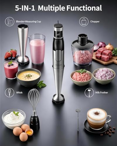 SHARDOR Immersion Blender Handheld, 1100W Hand Blender with Variable Speed, 5-in-1 Stick Blender Stainless Steel Shaft with Chopper, Whisk, Frother & Beaker for Soup, Sauces, Smoothies, Baby Food - Image 4