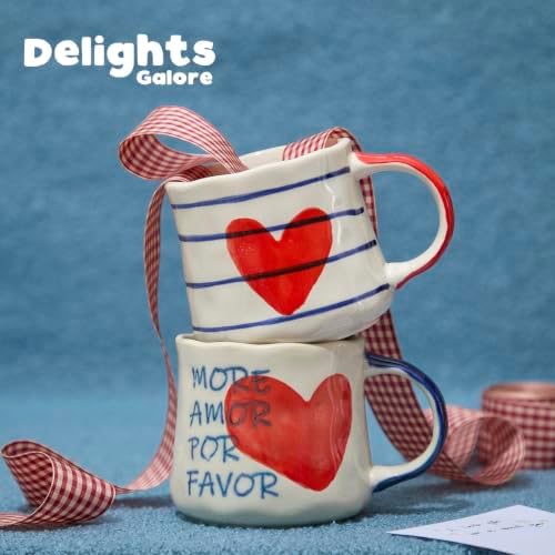 16oz Hand-painted Heart and Stripe Ceramic Mug Set of 4, Large Capacity Tea Milk Coffee Cups, Romantic Valentine Birthday Housewarming Gift for Women Coffee Lovers, Microwave & Dishwasher Safe - Image 2