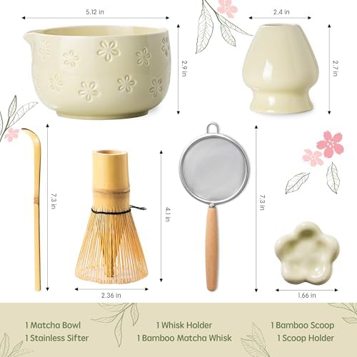 Matcha Whisk Set, Ceramic Matcha Set, 6 Pcs Matcha Kit Includes Matcha Bowl, Matcha Whisk with Holder, Bamboo Scoop, Scoop Rest, Sifter, Ceremonial Matcha Tea Set, Perfect Gifts, Beige - Image 6