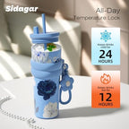 24 oz Ceramic Lined Insulated Stainless Steel Tumbler, Floral Blue - Image 5