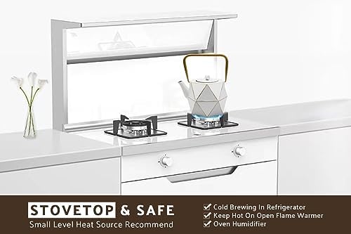 Toptier Cast Iron Teapot, Stovetop Safe Japanese Cast Iron Tea Kettle, Diamond Design Tea Pot with Removable Infuser for Loose Tea, 30 Ounce (900 ml), White - Image 6