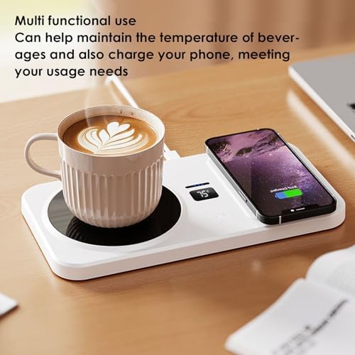 Mug Warmer with Wireless Phone Charger, Electric Beverage Warmer Plate with 3 Heat Settings 8H Auto Shut Off, for Heating Coffee, Beverage, Milk, Tea, Candle Wax - Image 2