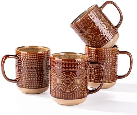 GBhome Large Coffee Mugs Set of 4, 16oz Handmade Stoneware Coffee Mugs Set with Large Handle for Cappuccino/Latte/Tea/Hot Cocoa, Dishwasher & Microwave Safe, Caramel by GBhome