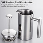 Stainless‑Steel Double‑Wall Insulated French Press Coffee Maker(Silver 1000ML) - Image 3