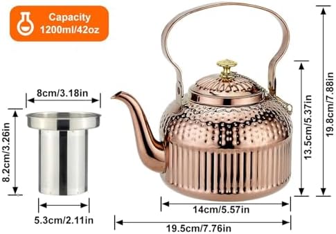SANQIAHOME Antique 1.4L (45 Oz) Stainless Steel Teapot with Infuser Copper - Image 3
