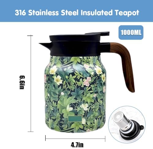 Vintage Floral Teapot with Built-in Infuser, Stainless Steel Thermal Carafe - Image 6