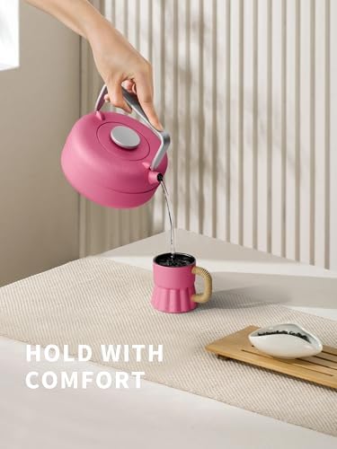 Toptier Teapot with Removable Infuser, Cast Iron Tea Kettle Stovetop Safe, Solid Geometry Cylinder Design Tea Pot Coated with Enameled Interior for 27 Ounce (800 ml), Rose Red - Image 4