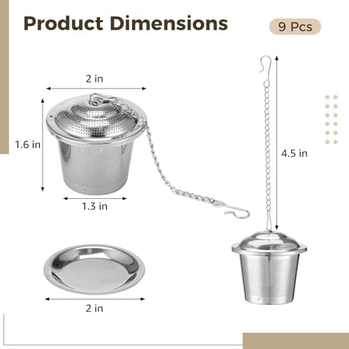 9 Pcs Tea Infusers, Stainless Steel Mesh Strainers for Loose Leaf Tea, With Drip Trays and Hook Chain, Fine Mesh Metal Steepers for Cups, Mugs, Teapots, Easy to Clean, for Daily Brewing - Image 4