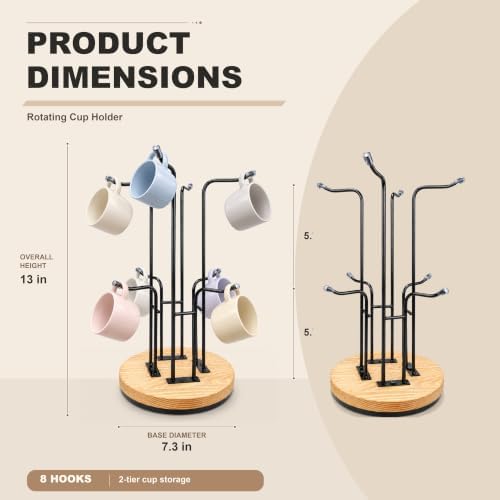 8-Hook 360°Rotating Coffee Cup Holder for Countertop, Mug Tree for Counter - Image 4