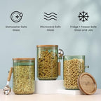 JoyJolt Holden 32oz Stackable Glass Storage Containers with Lids and Scoops, Airtight Food Canister Set of 3 w/Acacia Wood Lids, Round Stacking Pantry and Kitchen Containers w/Scoop | Sage Green - Image 3
