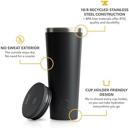 RTIC 28oz Everyday Tumbler, Insulated, Ceramic Lined, Black - Image 3