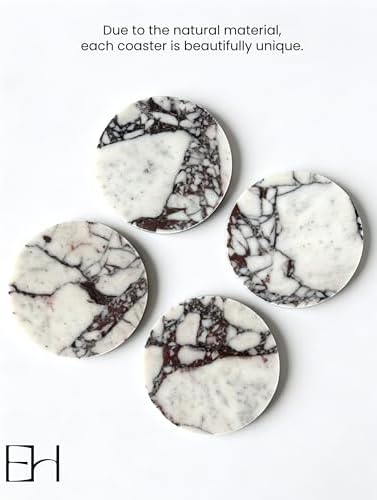 4" Round Calacatta Viola Marble Coasters Set of 4 for Coffee Table - Image 4