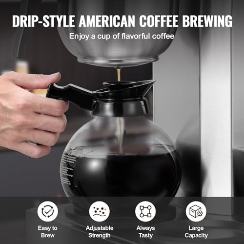 VEVOR 12 Cups Commercial Drip Coffee Maker, Coffee Maker Machine with 3 Glass Carafes and 3 Warmer Plates, Stainless Steel Pour Over Coffee Brewer for Restaurant, Office, Cafe - Image 6