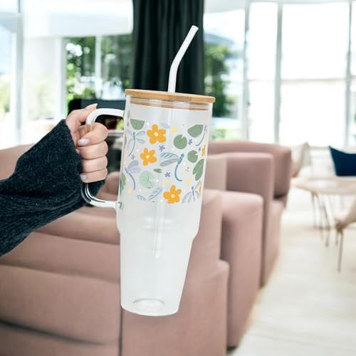 Sip-Sip Hooray! Dragonfly Garden 40oz Glass Tumbler with Lid and Straw - Image 3