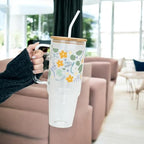 Sip-Sip Hooray! Dragonfly Garden 40oz Glass Tumbler with Lid and Straw - Image 3