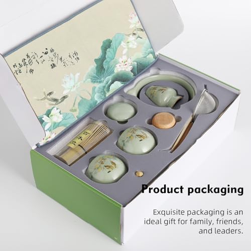 11 Pcs Matcha whisk Set,13 OZ,With 2 Cups and 1 Tea Can,Unique Cat Pattern Design，Complete Matcha Kit Set,Japanese Matcha Set,Perfect Matcha Kit for Matcha Tea Ceremony(Cat-Green) - Image 6