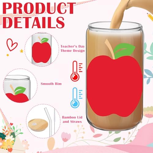 6 Pcs Back to School Gifts 16 oz Glass Cups with Lid and Straw - Image 4