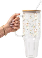 Sip-Sip Hooray! Smiling Goats 40oz Glass Tumbler with Lid and Straw by Sip-SipHooray