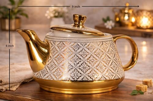 Porcelain Tea Set with 1 Kettle, 6 Piece Tea Cup Set, Aesthetic Classic Teaware Set for Home, Kitchen Decor & Gifting (Oriic Bloomm) - Image 2
