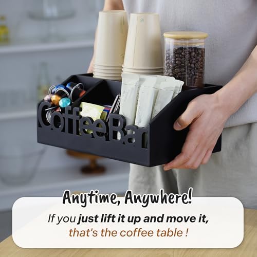 Coffee Bar Organizer Countertop, Wood Tea & Coffee Pod Station Caddy, Black - Image 6