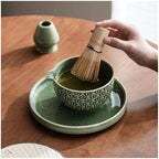 Matcha Set 2/6 Pieces - Green Pattern Tea Bowl, Bamboo Stirrer, Spoon & Filter Traditional Ceremony(2 pieces A) - Image 3