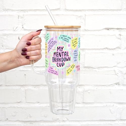 Sip-Sip Hooray! Mental Health Affirmations 40oz Glass Tumbler with Lid - Image 2