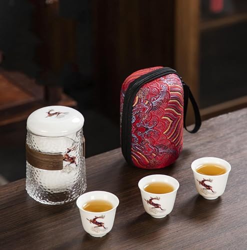 Clear Glass Teapot Tea Set with Removable Infuser Borosilicate Glass Tea Kettle, Includes 4 Ceramic Tea Cups and A Portable Travel Bag,Style 3,Style 1 by Unknown