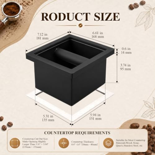 Mimorou Set of 2 Espresso Coffee Ground Knock Box Chute, Built-in - Image 3