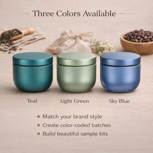 50 Pack 2 oz Round Tea Sample Tins with Lids, Odor-Resistant Tinplate Small Batch Storage Containers, Three Colors Available, for Tea, Coffee, Spices, Herbs (Matte Olive Green) - Image 3