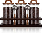 Suclain 3 Pcs 42 oz Glass Coffee Grounds Container with Shelf Glass Coffee Bean Storage Canisters with Airtight Lid and Measuring Spoon Food Storage Jars for Kitchen Sugar (Vintage Style) by Suclain