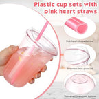 Ziliny 100 Sets Plastic Cups with Pink Heart Straws and Lids, Pink, 16 oz - Image 4