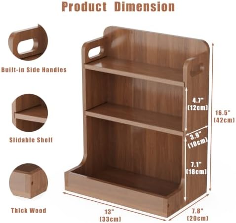 Solid Wood Matcha & Coffee Station Organizer, 3-Tier Countertop Mug Holder - Image 3