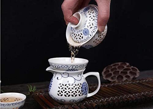 Blue-and-white exquisite ceramic teapot kettle tea cup hollow out porcelain tea set chinese handmade tea set drinkware-K10 pcs (I10 pcs) - Image 6