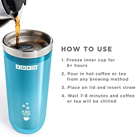 Zoku Instant Iced Coffee Maker, Reusable Beverage Chiller Cools Hot Beverages in Minutes Without Dilution, Portable 11-ounce Tumbler With Spill-resistant Lid and Straw, Teal - Image 4