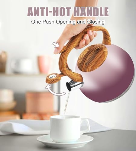 Tea Kettle for Stove Top, 3.2QT Whistling Tea Pots with Wood Parttern Handle, Stainless Steel Teapot for Home and Kitchen (Purple Gradient) - Image 5