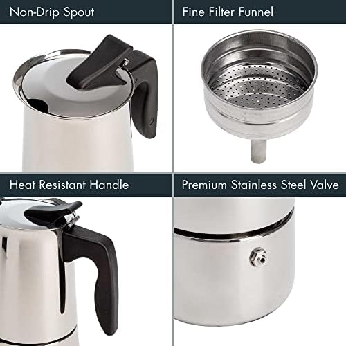 Primula 6 Cup Stovetop Espresso Coffee Maker, Stainless Steel (PES-4606) - Image 4