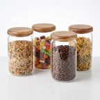 4-Pack 680ml Wide Mouth Mason Jars with Acacia Lids & Wood Spoons by Unknown