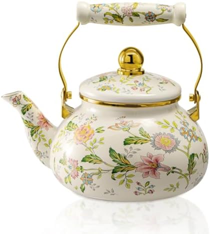Enamel Tea Kettle – 2.5L Large Capacity Stovetop Teapot with Vintage Floral Pattern, Kettle for Stove, Ideal Small Tea Kettle for Gas & Induction Cooktops by shoxil
