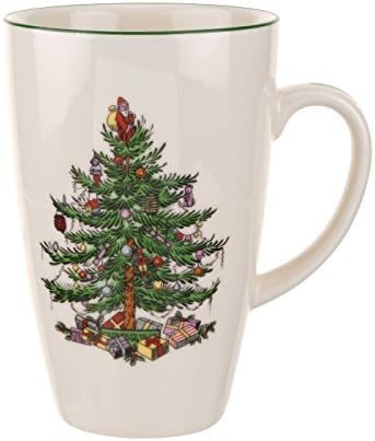 Spode 23 oz Christmas Tree Latte Mug, Set of 2 - Lead-Free, Stoneware by Spode