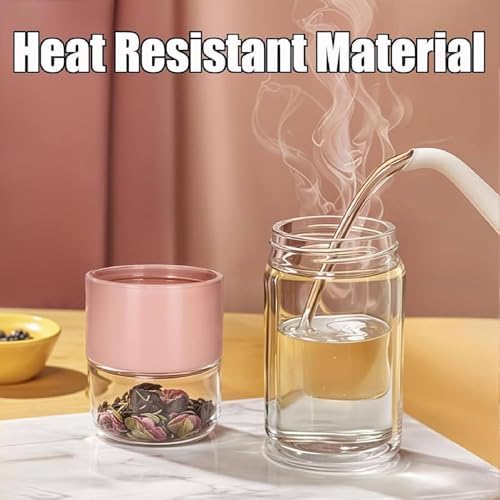 Double Glass Tea Infuser Bottle with Filter & Lid, 3-in-1 Smart Tea Infuser,Portable 3-in-1 Tea Maker for Loose Leaf, Hot or Cold Ready. (Green,420ml) - Image 5