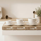 Elegant Ribbed Ceramic Cup and Saucer Set, White, 3 Sizes - Image 2