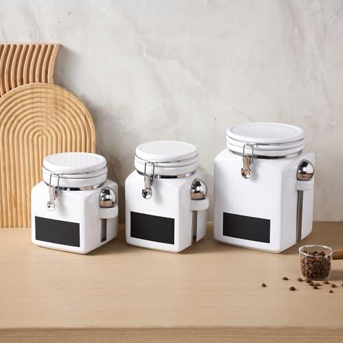 Ceramic Coffee Canister with Airtight Lid and Scoop, Large 74 Fl Oz / 2.2 L Kitchen Food Storage Container Jar for Grounds Coffee, Beans, Tea, Sugar, Flour, Cereal, Nuts, Cookie, White - Image 7