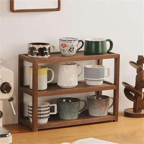 3-Tier Solid Wood Coffee Mug Display Rack, Kitchen Cabinet Storage, Multi-Functional Seasoning, Cup Holder for Kitchen, Office or Living Room by Unknown