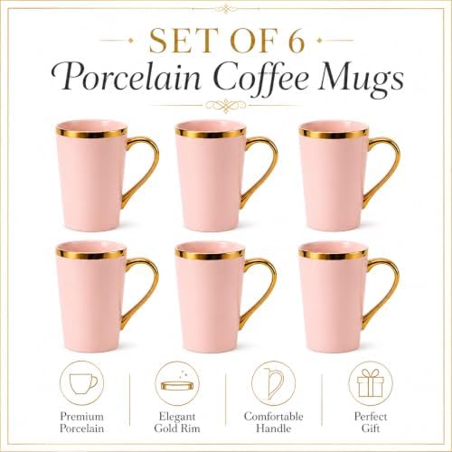Pink and Gold Coffee Mugs Set of 6, 12 oz Porcelain - Image 2