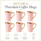 Pink and Gold Coffee Mugs Set of 6, 12 oz Porcelain - Image 2