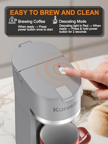 Single Serve Coffee Maker for K-Cup and Ground Coffee,Fast Brew,6-12 oz Brew Sizes One Cup Coffee Machine Fits 5.5" Mugs,One-Button Coffee Maker with Descaling Reminder,Grey,9.45 Inches - Image 5