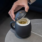 HEER Black Cat Ceramic Tea Mug 13.5oz with Infuser and Lid, Black - Image 4